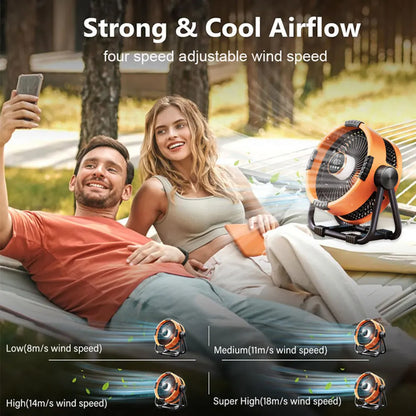 Camping Fan with 20000mAh Battery, LED Light & Remote Control – WindMate