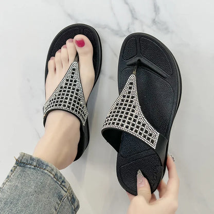 Comfortable ladies' platform slippers with rhinestones – Geneva