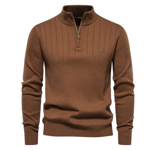 Men's cotton knit sweater with zipper & stand-up collar – Ardel