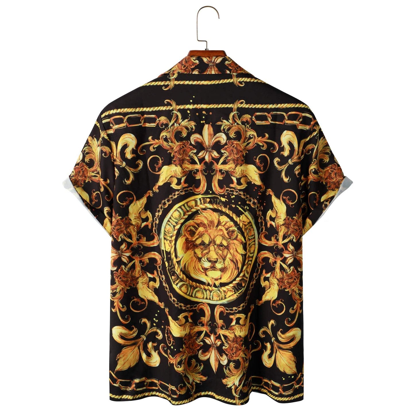 Expressive men's short-sleeved shirt with baroque pattern & lion motif – Dante