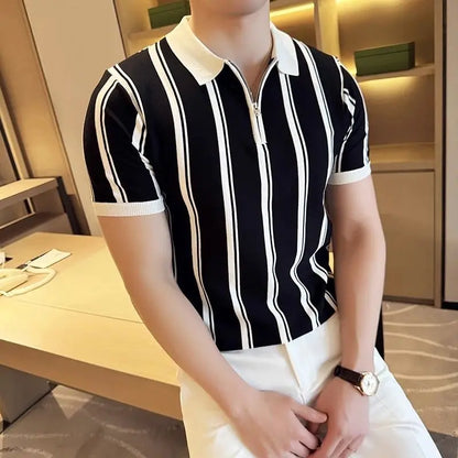 Short-sleeved polo shirt with zipper for men - Silvano