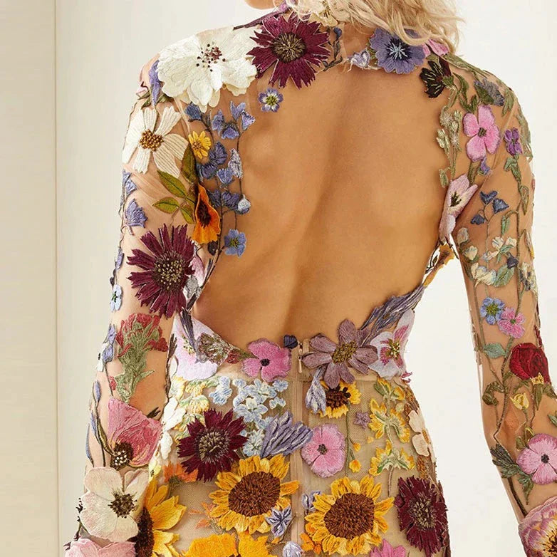 Autumn floral cocktail dress with lace – Aurelia