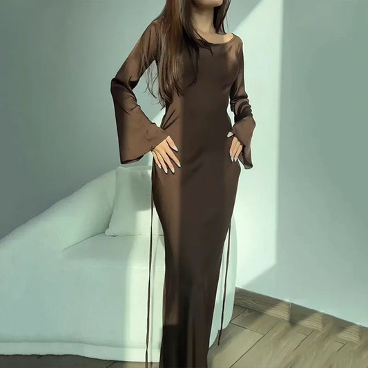 Charming Long Dress with Long Sleeves - Nila
