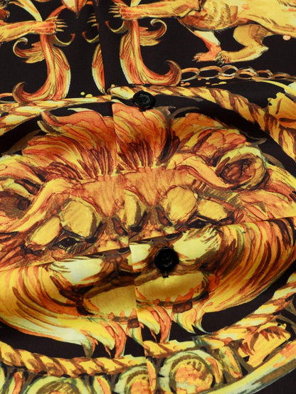 Expressive men's short-sleeved shirt with baroque pattern & lion motif – Dante