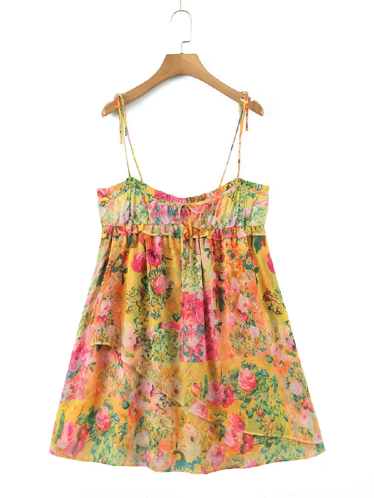 Backless Bohemian Mini Dress with Floral Print – Juliette