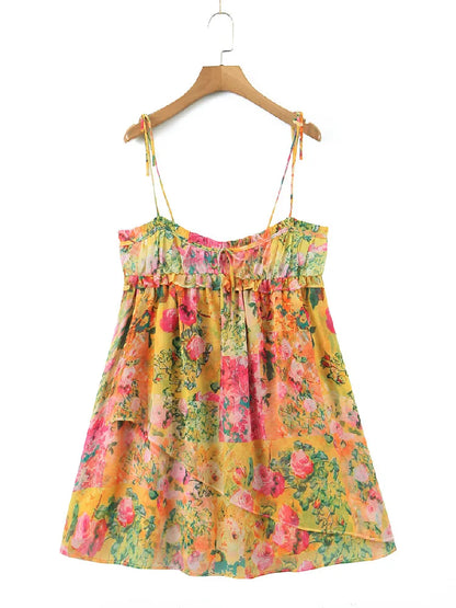 Backless Bohemian Mini Dress with Floral Print – Juliette