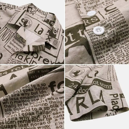 Shirt with Newspaper Print and Button Closure - Milo