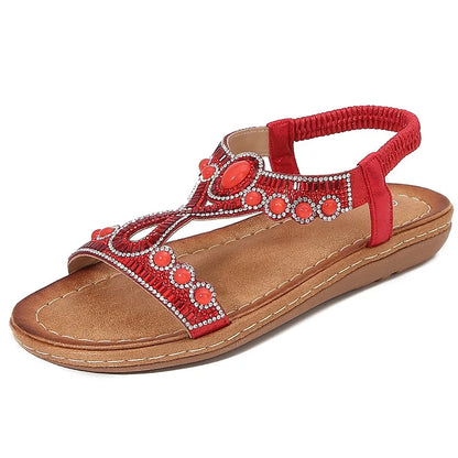 Fashionable women's sandals with rhinestones and glitter – summer shoes for parties and leisure.