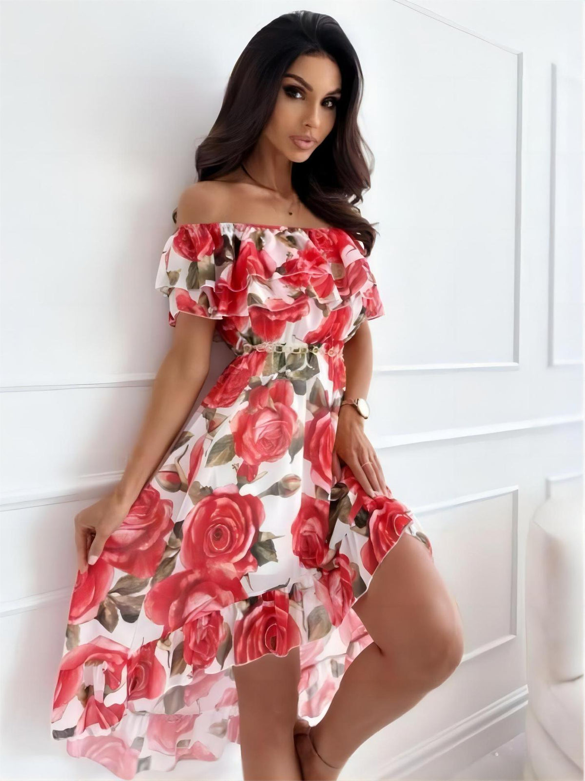 Off-the-shoulder mini dress with ruffles – Lina