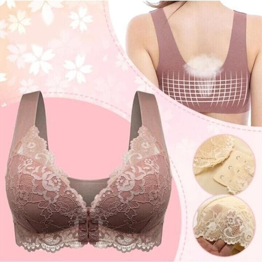Seamless lace sports bra with front closure - Mireya