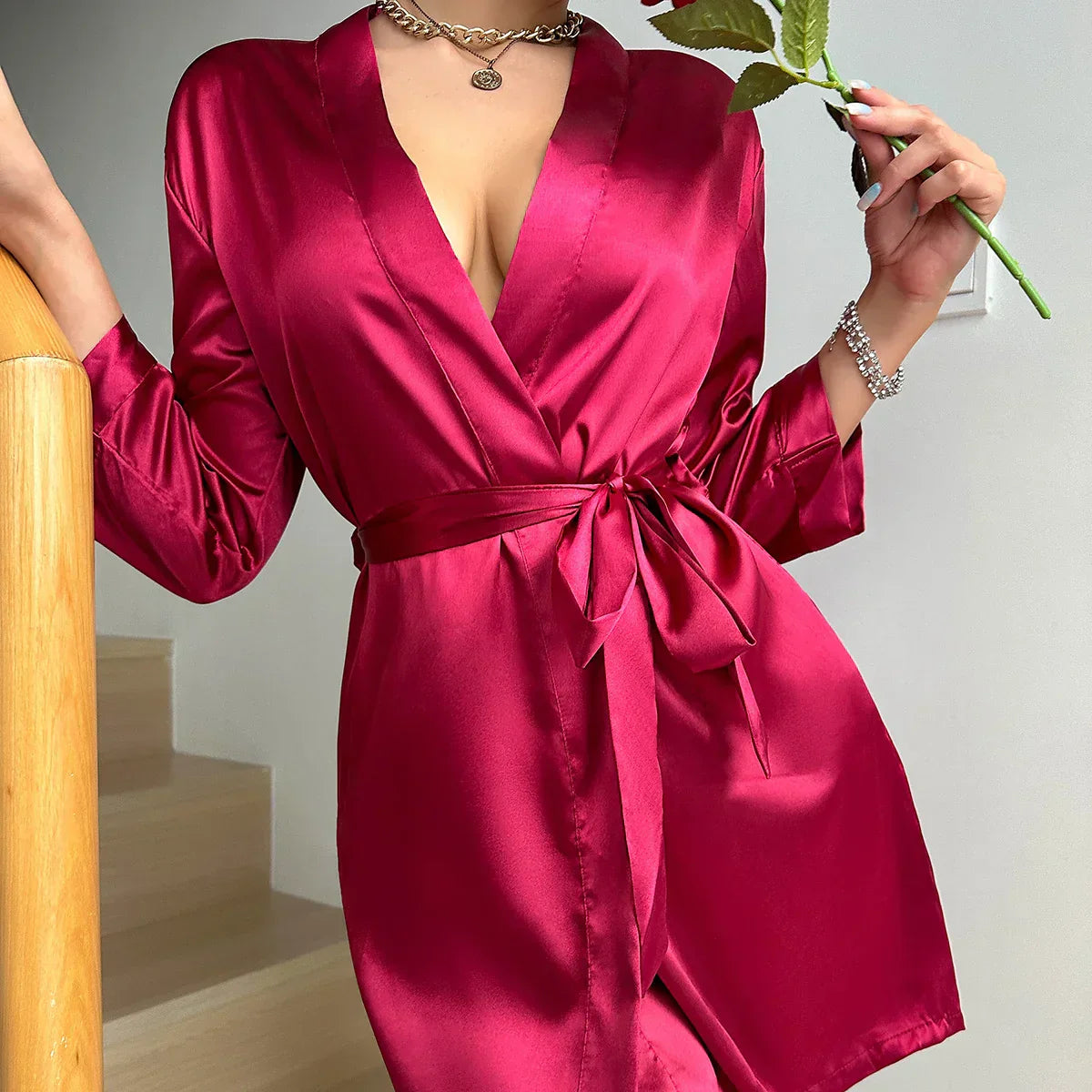 Dressing gown in glacé silk with lacing – Noémie