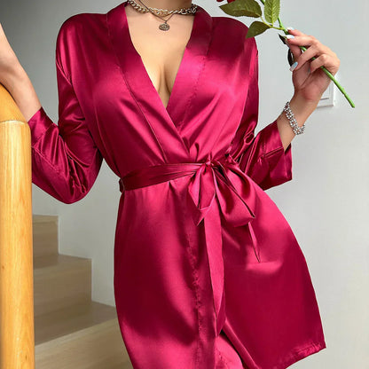 Dressing gown in glacé silk with lacing – Noémie