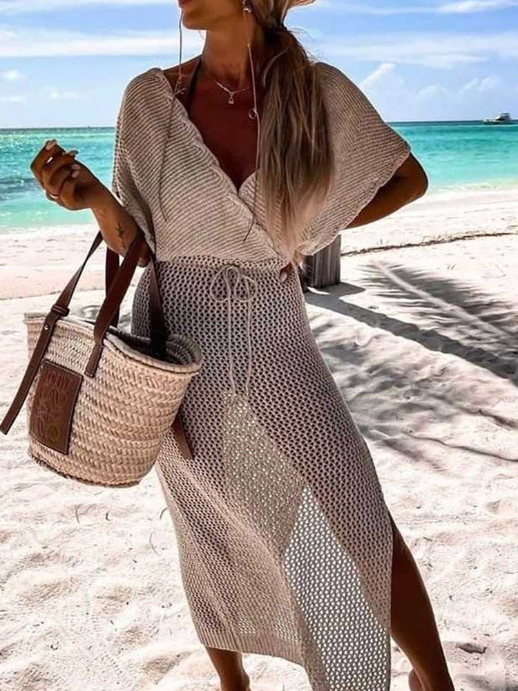 Crochet beach dress with waist belt – Yara