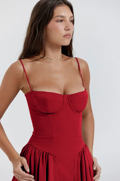 Stylish summer dress with spaghetti straps and a waist cinch – Mira