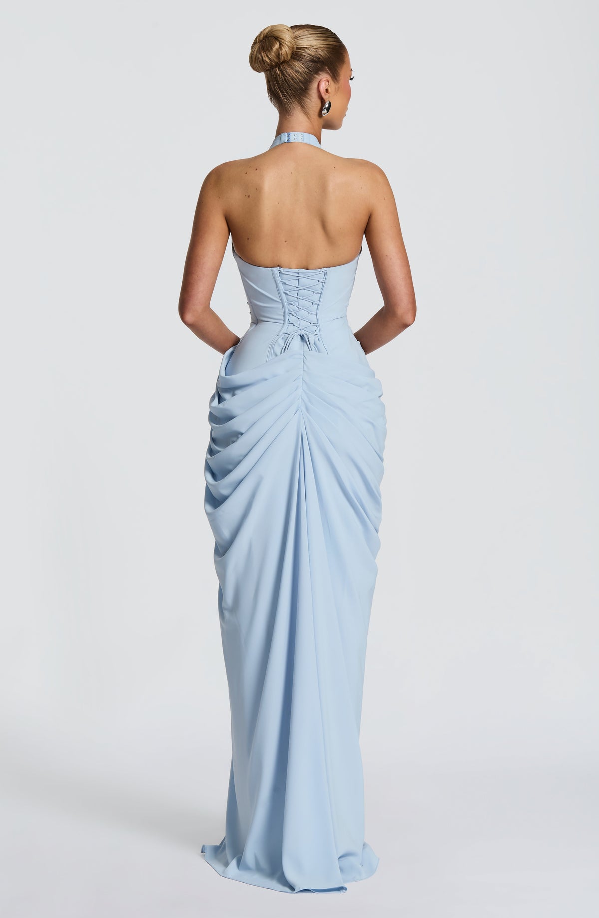 Linde Halter Maxi Dress with Corset Bodice and Chiffon Skirt 10