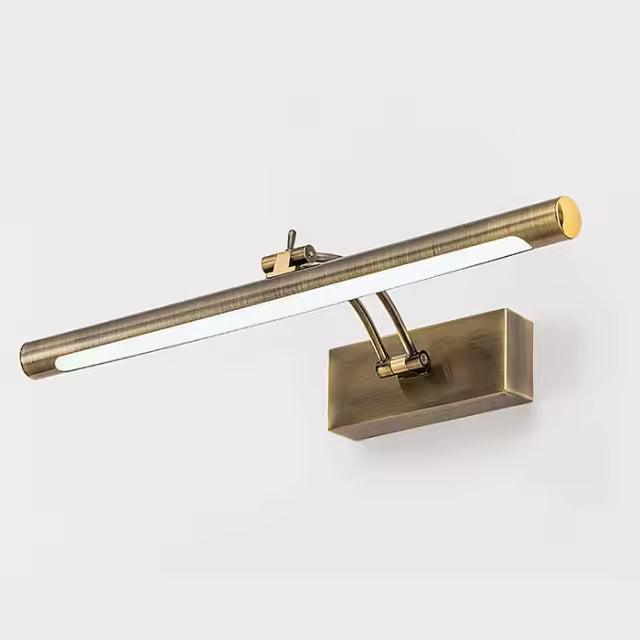 Unlit antique brass tube light with a curved double arm and rectangular wall plate 14