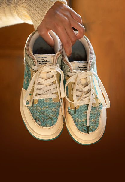 Stylish unisex synthetic sneakers with almond blossom print – Arta