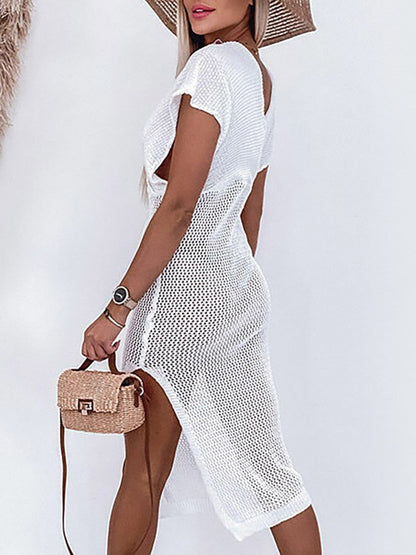 Crochet beach dress with waist belt – Yara