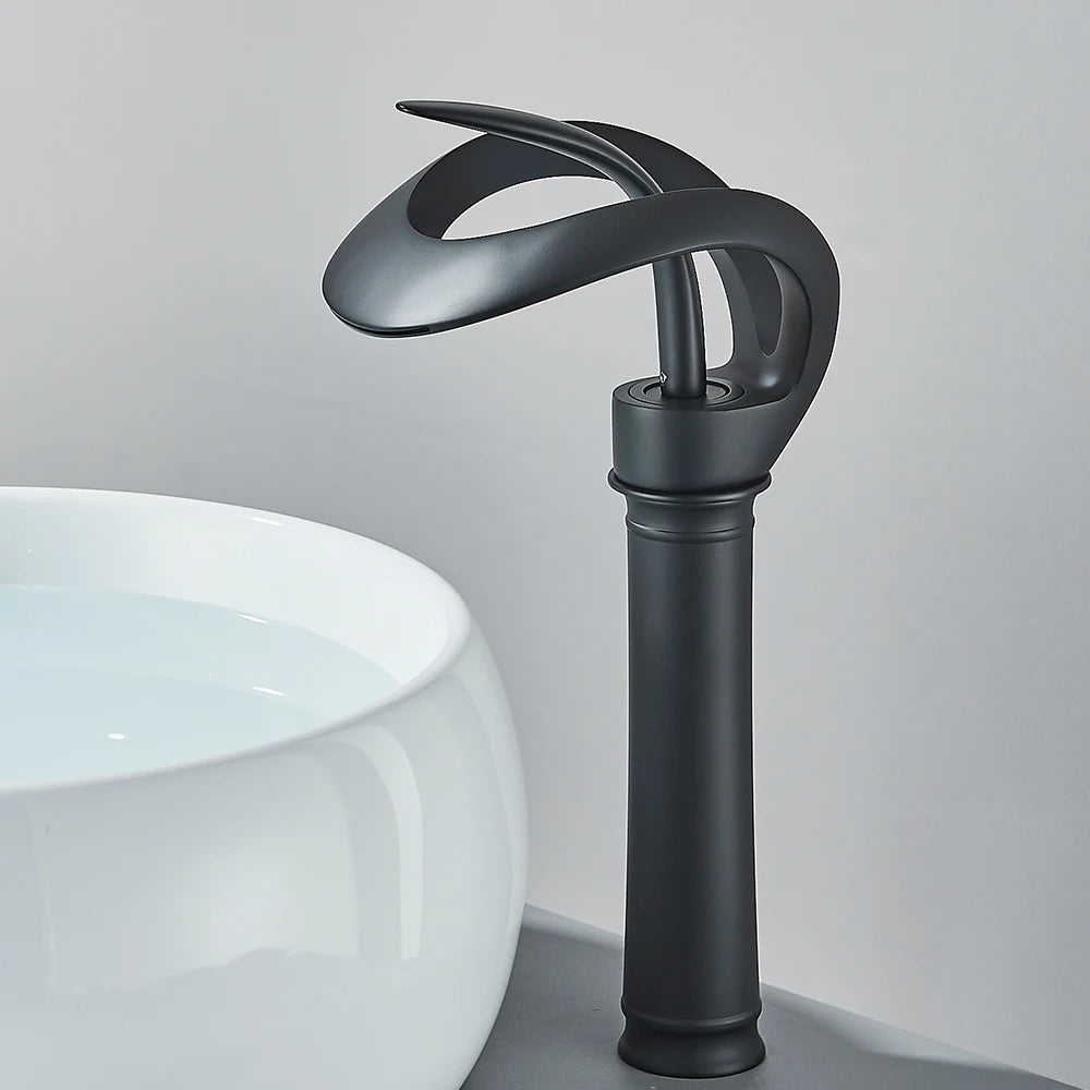 Messing Basin Mixer Tap with Waterfall Spout - Flowarc