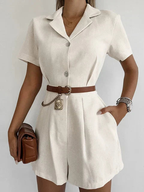 Short-sleeved linen summer jumpsuit – Maelis