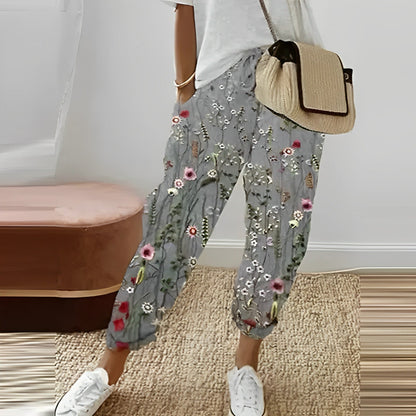 Boho women's trousers with leaf pattern – Selina