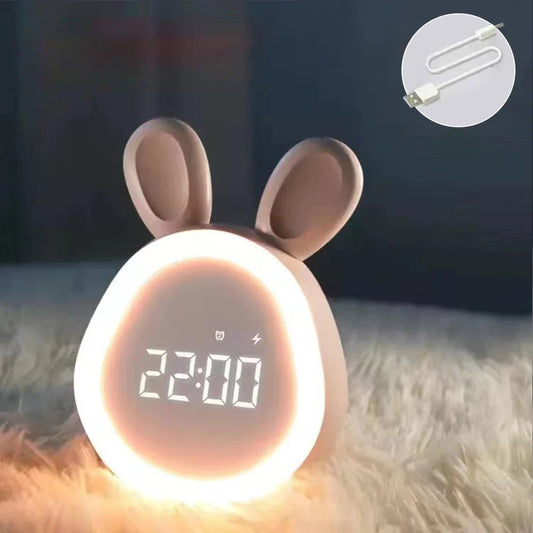 Rabbit-shaped children's alarm clock with LED night light - BunniGlow
