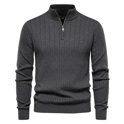 Men's cotton knit sweater with zipper & stand-up collar – Ardel