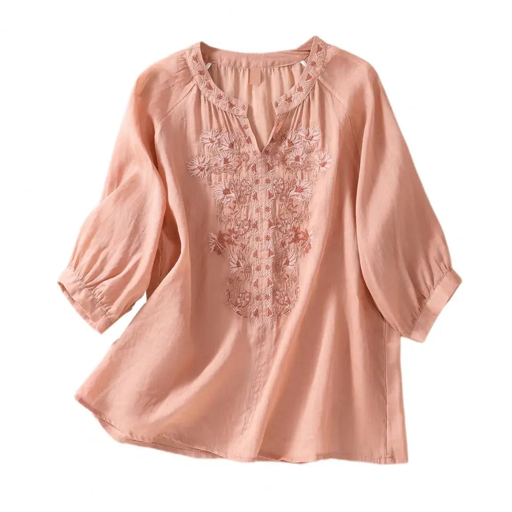 Embroidered women's autumn cotton blouse – Ysolde