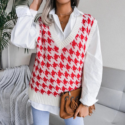 Ladies Checked Knitted Waistcoat Top - Yara