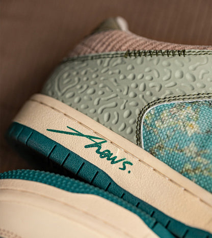Stylish unisex synthetic sneakers with almond blossom print – Arta