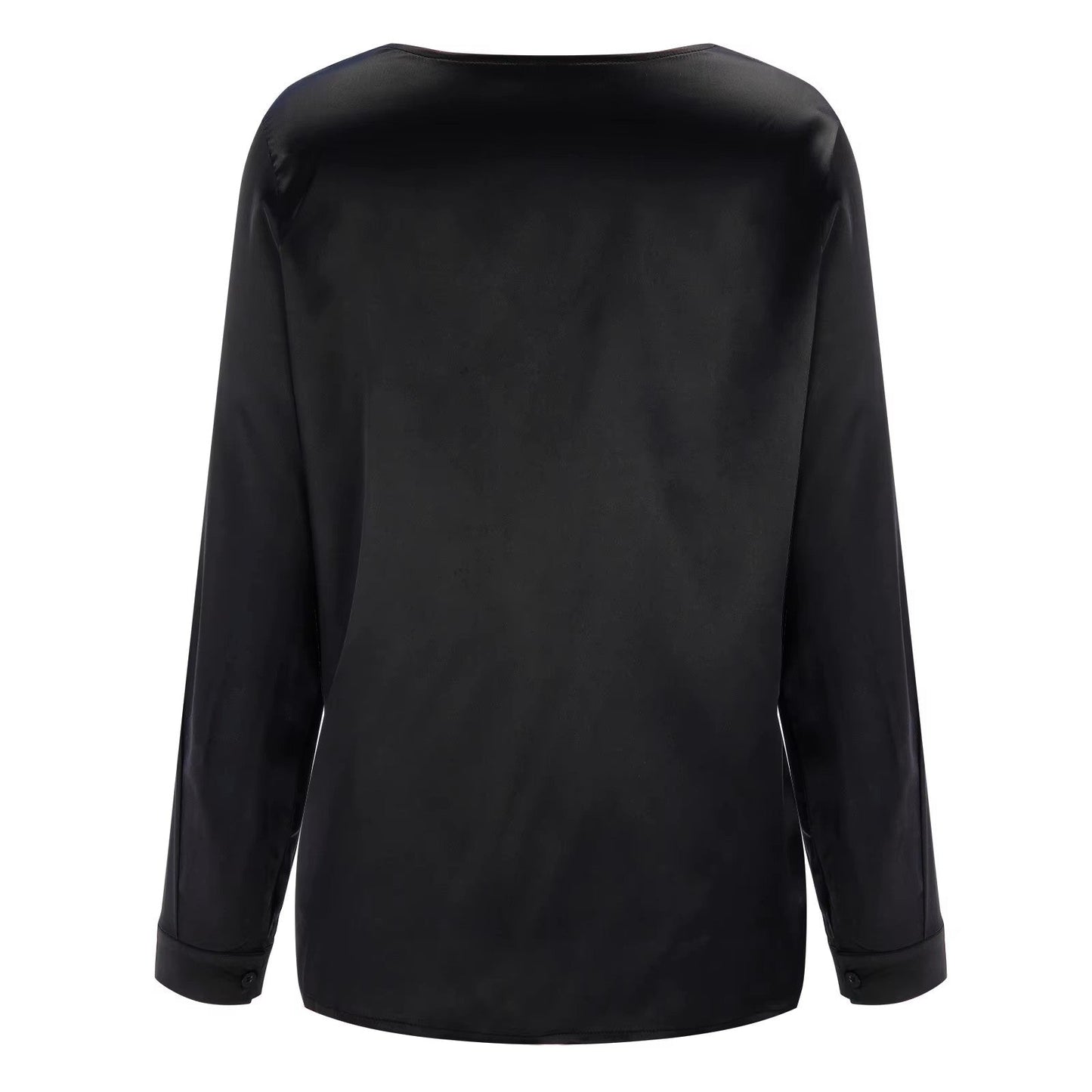 Autumn satin women's blouse with a deep V-neck and long sleeves – Daria