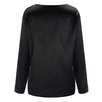 Autumn satin women's blouse with a deep V-neck and long sleeves – Daria