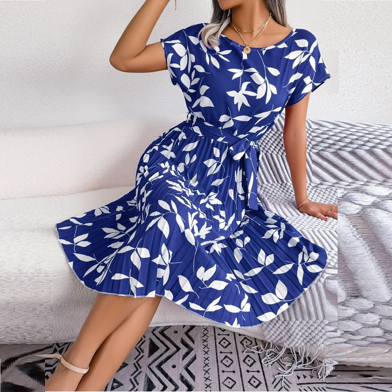 Blue Printed Autumn Midi Dress – Naomi