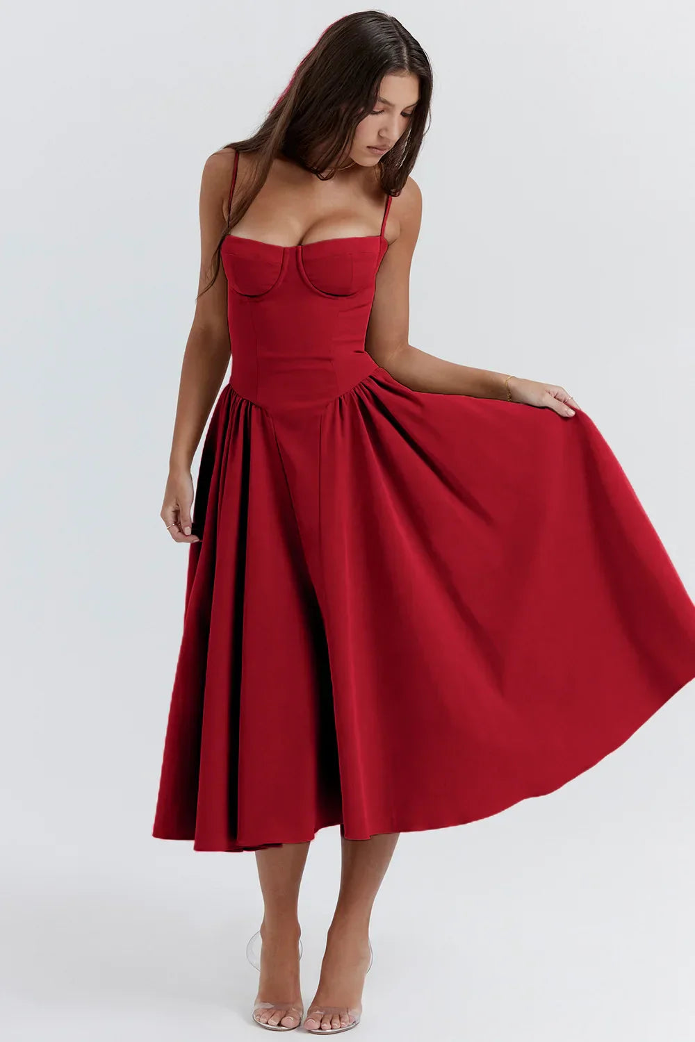 Stylish summer dress with spaghetti straps and a waist cinch – Mira