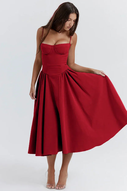 Stylish summer dress with spaghetti straps and a waist cinch – Mira