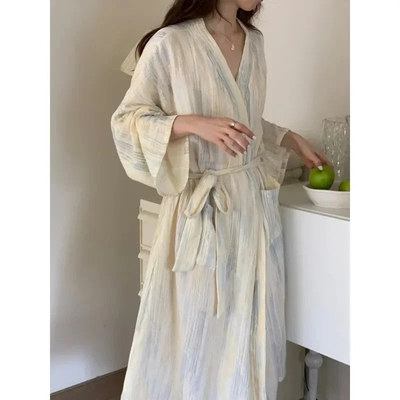 Casual women's summer bathrobe with kimono-style design – Hana