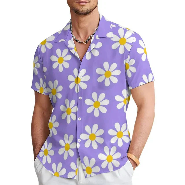 Men's summer shirt with floral print and revere collar – Elian