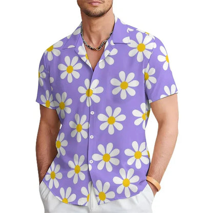 Men's summer shirt with floral print and revere collar – Elian