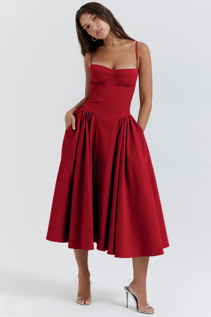Stylish summer dress with spaghetti straps and a waist cinch – Mira