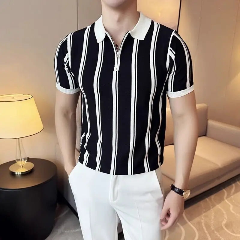 Short-sleeved polo shirt with zipper for men - Silvano