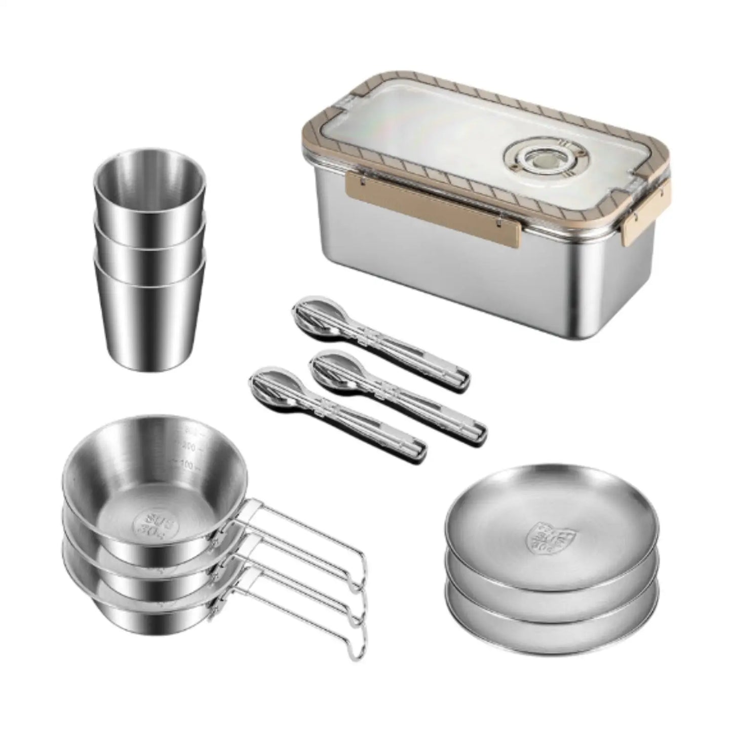 Camping Messware Kit Stainless Steel Dinnerware with Storage Box – CampSet