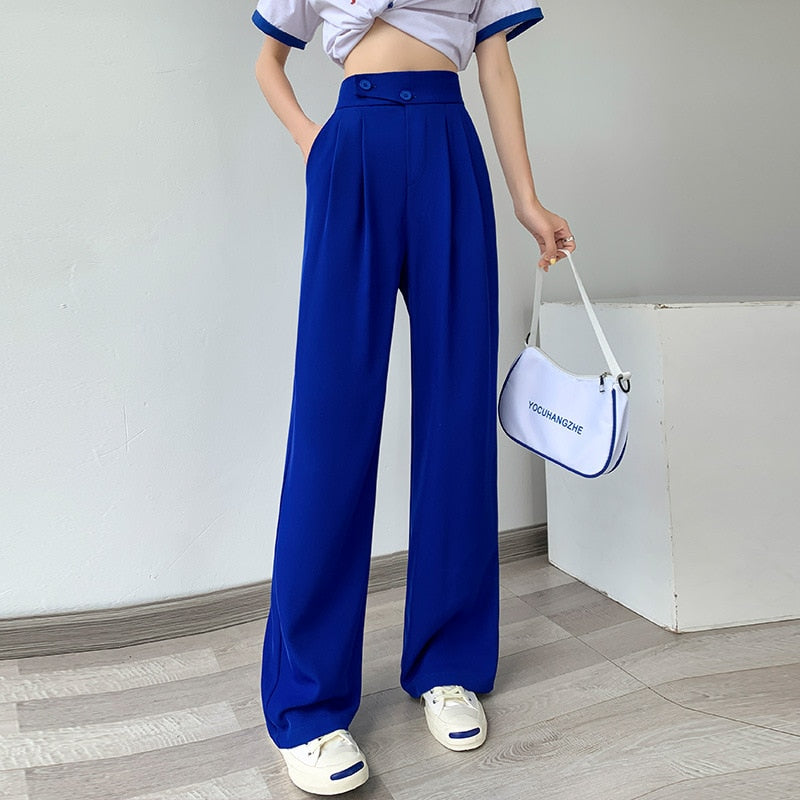 High-Waist Casual Women's Trousers with Wide Leg – Emilia