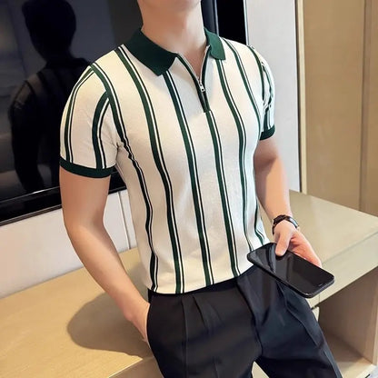 Short-sleeved polo shirt with zipper for men - Silvano