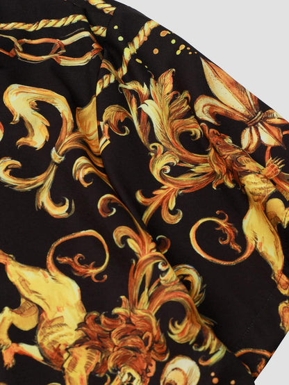 Expressive men's short-sleeved shirt with baroque pattern & lion motif – Dante