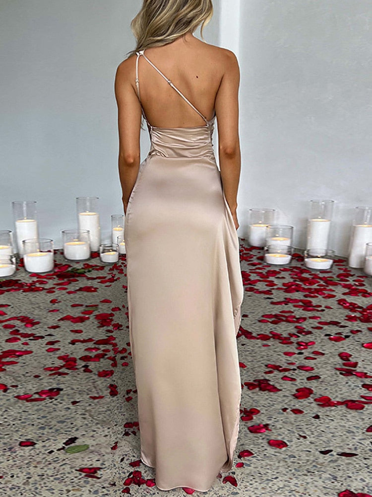 One Shoulder Satin Dress - VelvetGlam