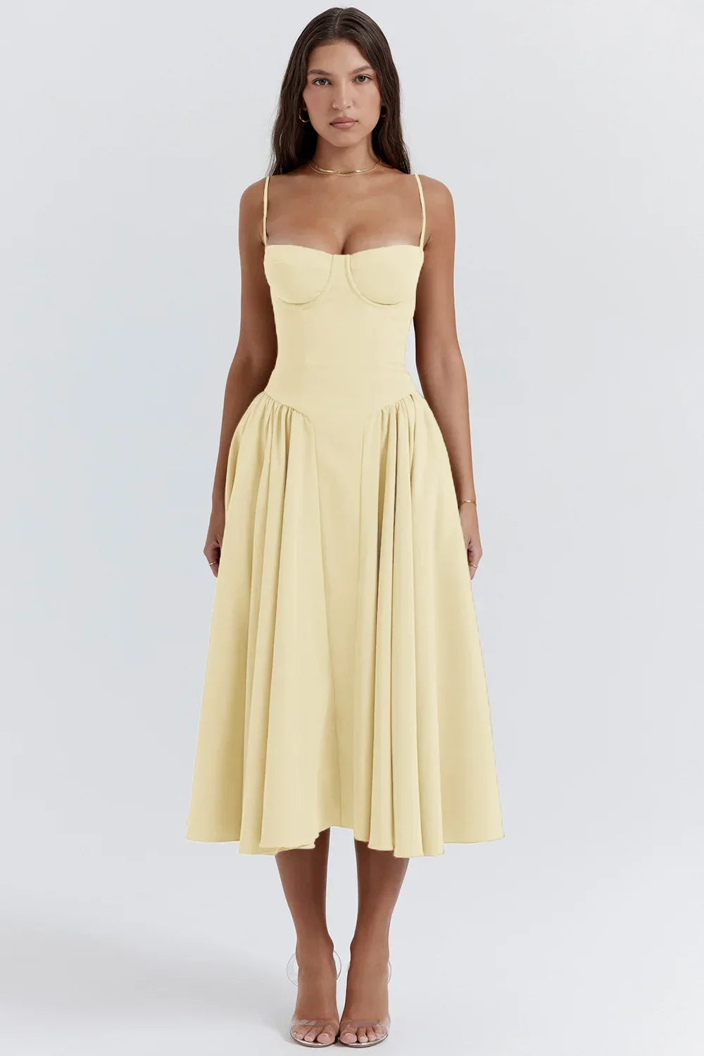 Stylish summer dress with spaghetti straps and a waist cinch – Mira