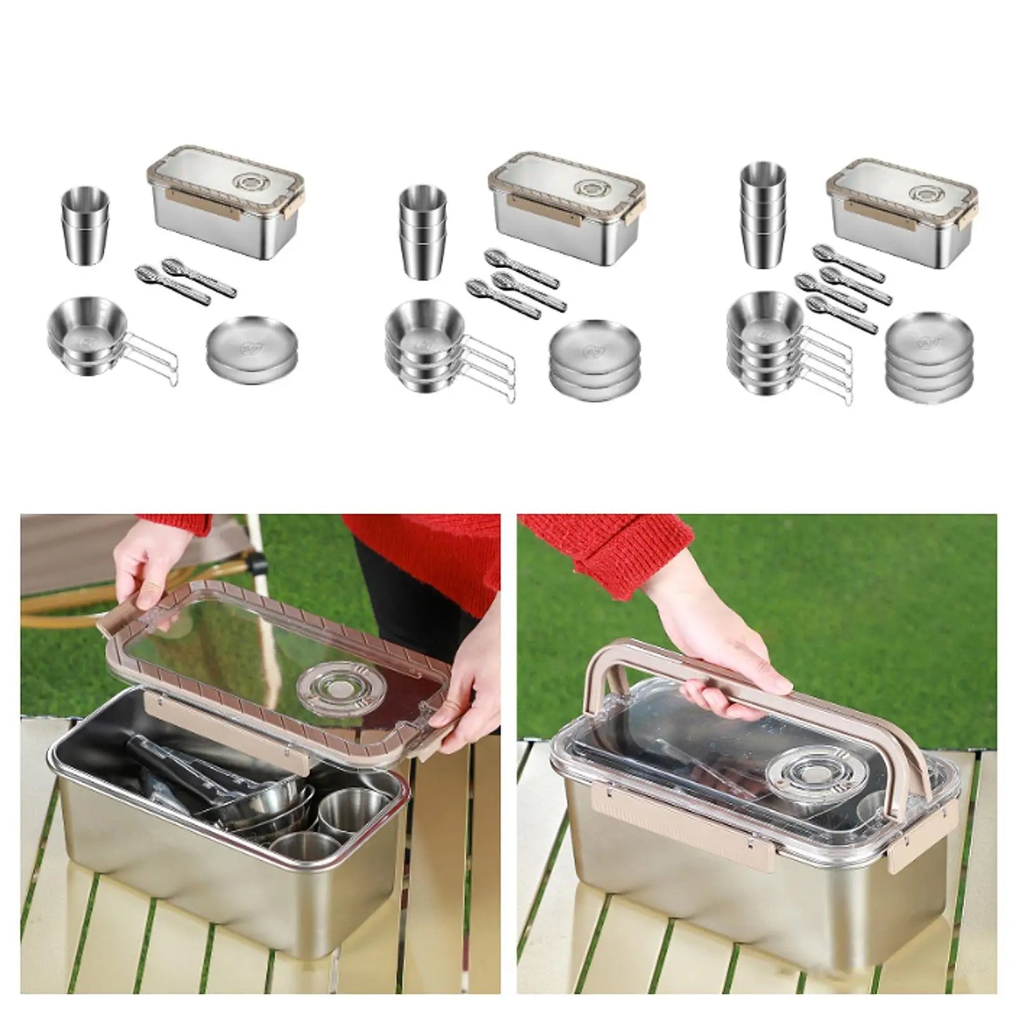 Camping Messware Kit Stainless Steel Dinnerware with Storage Box – CampSet