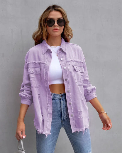 Boho women's denim jacket with autumnal Ibiza flair & slim fit – Yara