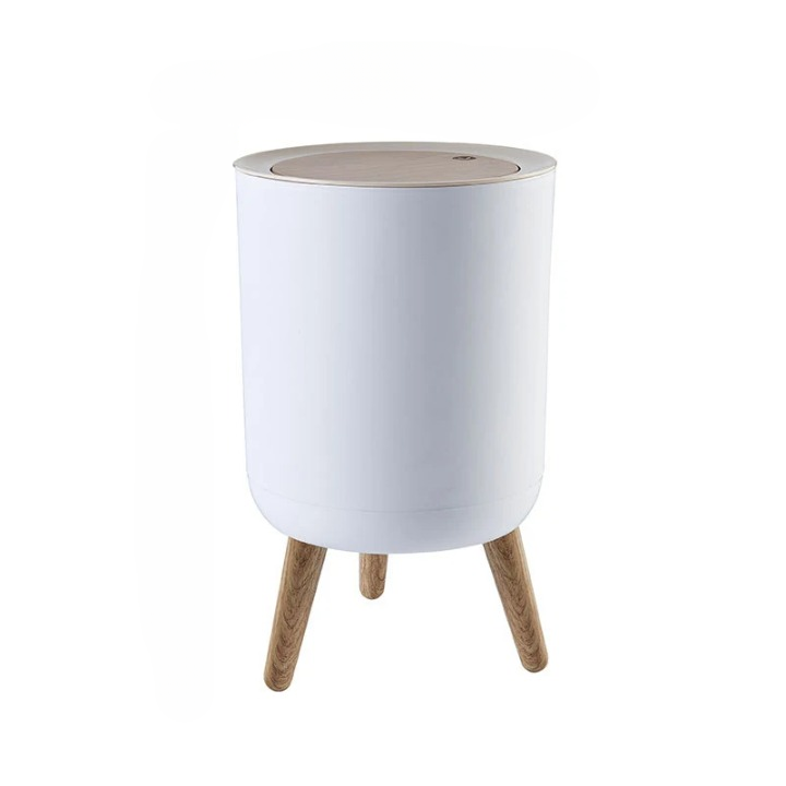 Wooden High Foot Trash Can with Press Cover – EcoBin