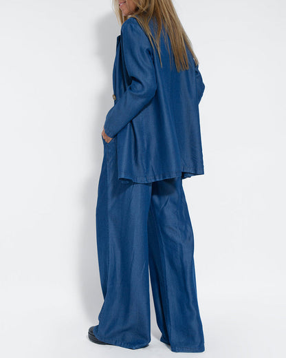 Linen 2-Piece Set with Wide Trousers and Jacket – Alma